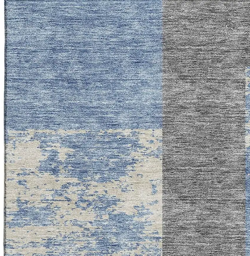 Denim Blue Ivory And Gold Geometric Washable Area Rug With UV Protection Photo 2