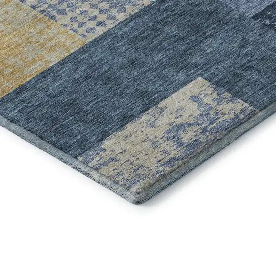 Denim Blue Ivory And Gold Geometric Washable Area Rug With UV Protection Photo 7