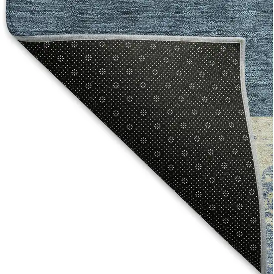 Denim Blue Ivory And Gold Geometric Washable Area Rug With UV Protection Photo 6