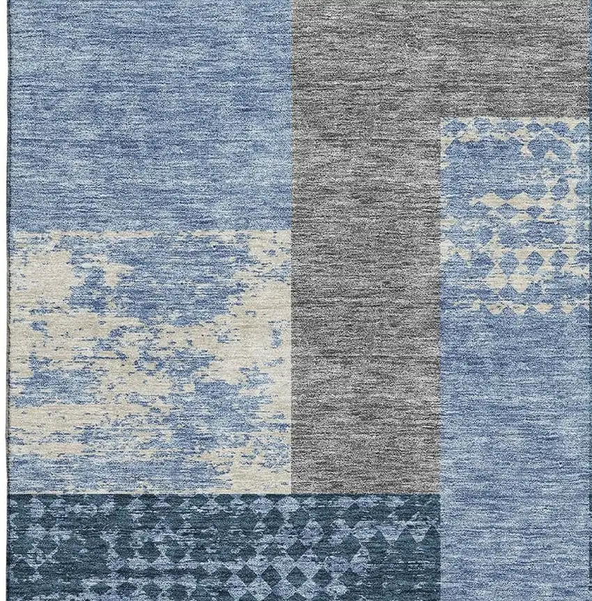 Denim Blue Ivory And Gold Geometric Washable Area Rug With UV Protection Photo 2