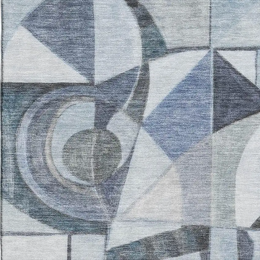 Denim Blue Ivory And Gray Abstract Washable Area Rug With UV Protection Photo 2
