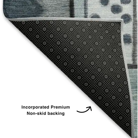 Denim Blue Ivory And Gray Abstract Washable Area Rug With UV Protection Photo 6