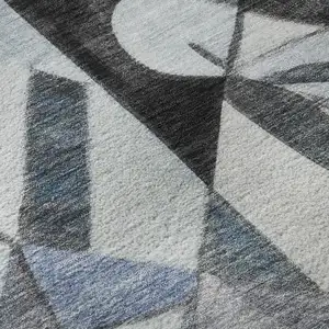 Photo of Denim Blue Ivory And Gray Abstract Washable Area Rug With UV Protection