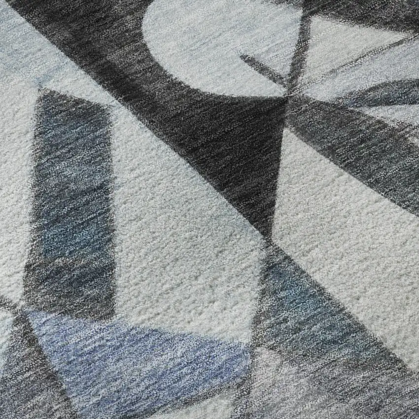 Denim Blue Ivory And Gray Abstract Washable Area Rug With UV Protection Photo 9