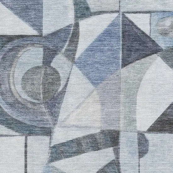 Denim Blue Ivory And Gray Abstract Washable Area Rug With UV Protection Photo 2