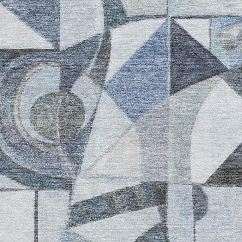 Denim Blue Ivory And Gray Abstract Washable Area Rug With UV Protection Photo 2