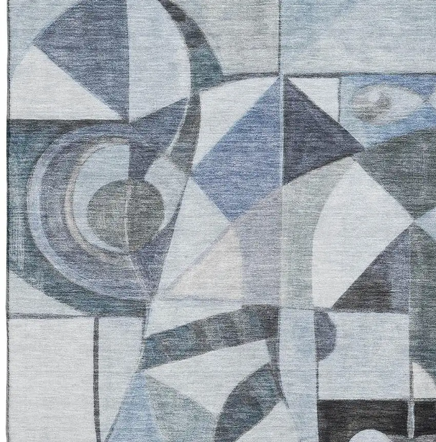 Denim Blue Ivory And Gray Abstract Washable Area Rug With UV Protection Photo 3