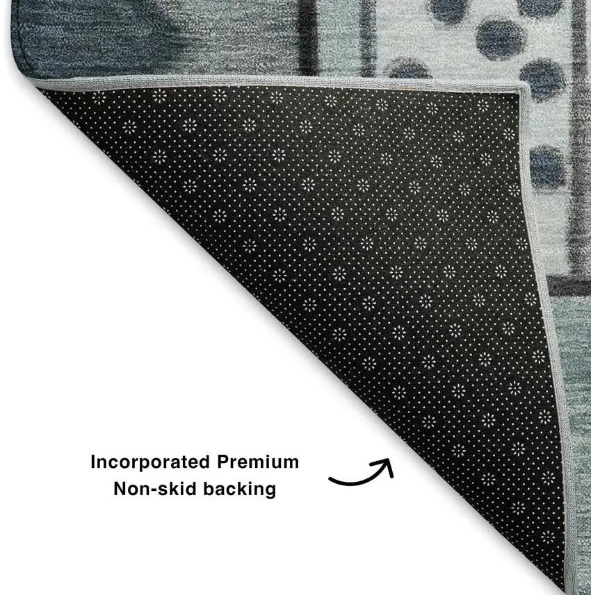 Denim Blue Ivory And Gray Abstract Washable Area Rug With UV Protection Photo 6