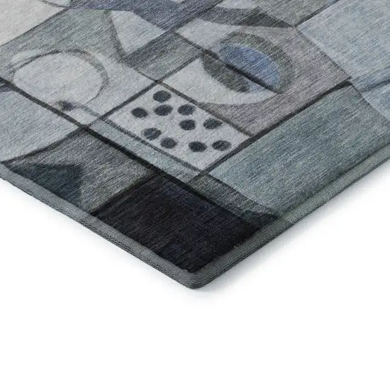Denim Blue Ivory And Gray Abstract Washable Area Rug With UV Protection Photo 7