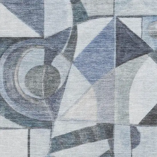 Denim Blue Ivory And Gray Abstract Washable Area Rug With UV Protection Photo 2
