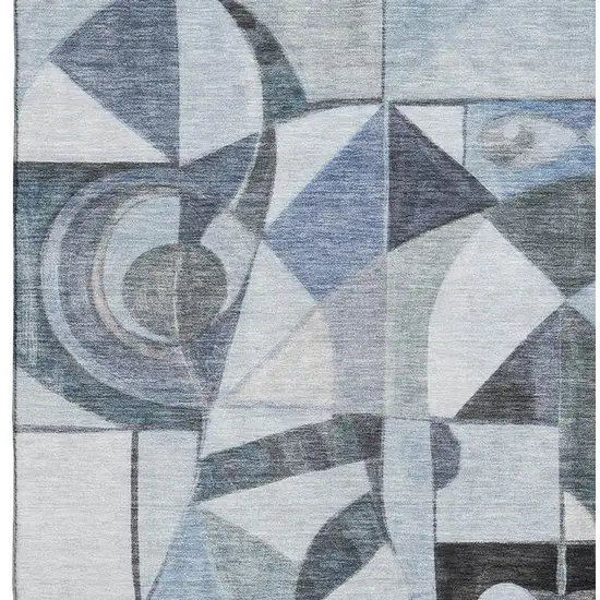 Denim Blue Ivory And Gray Abstract Washable Area Rug With UV Protection Photo 3