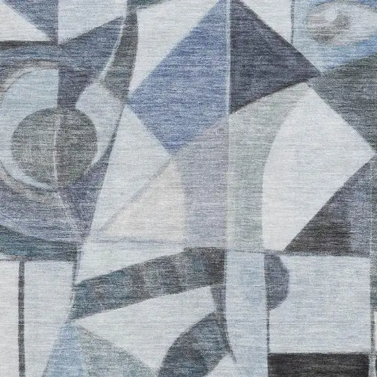 Denim Blue Ivory And Gray Abstract Washable Area Rug With UV Protection Photo 2