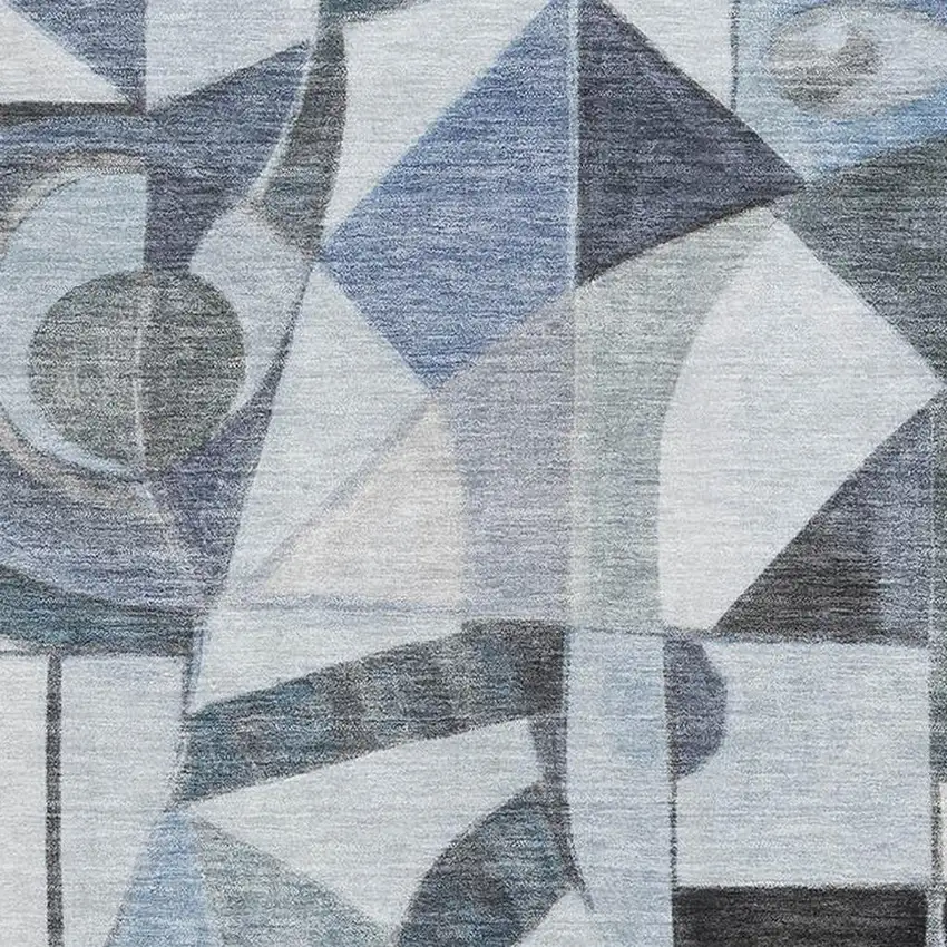 Denim Blue Ivory And Gray Abstract Washable Area Rug With UV Protection Photo 2