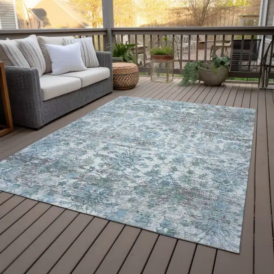 Denim Blue Ivory And Gray Abstract Washable Indoor Outdoor Area Rug Photo 8
