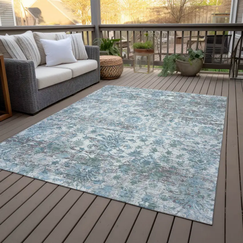 Denim Blue Ivory And Gray Abstract Washable Indoor Outdoor Area Rug Photo 8