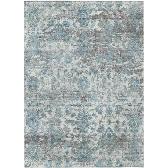 Denim Blue Ivory And Gray Abstract Washable Indoor Outdoor Area Rug Photo 1