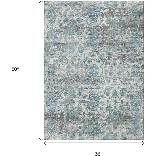 Denim Blue Ivory And Gray Abstract Washable Indoor Outdoor Area Rug Photo 9