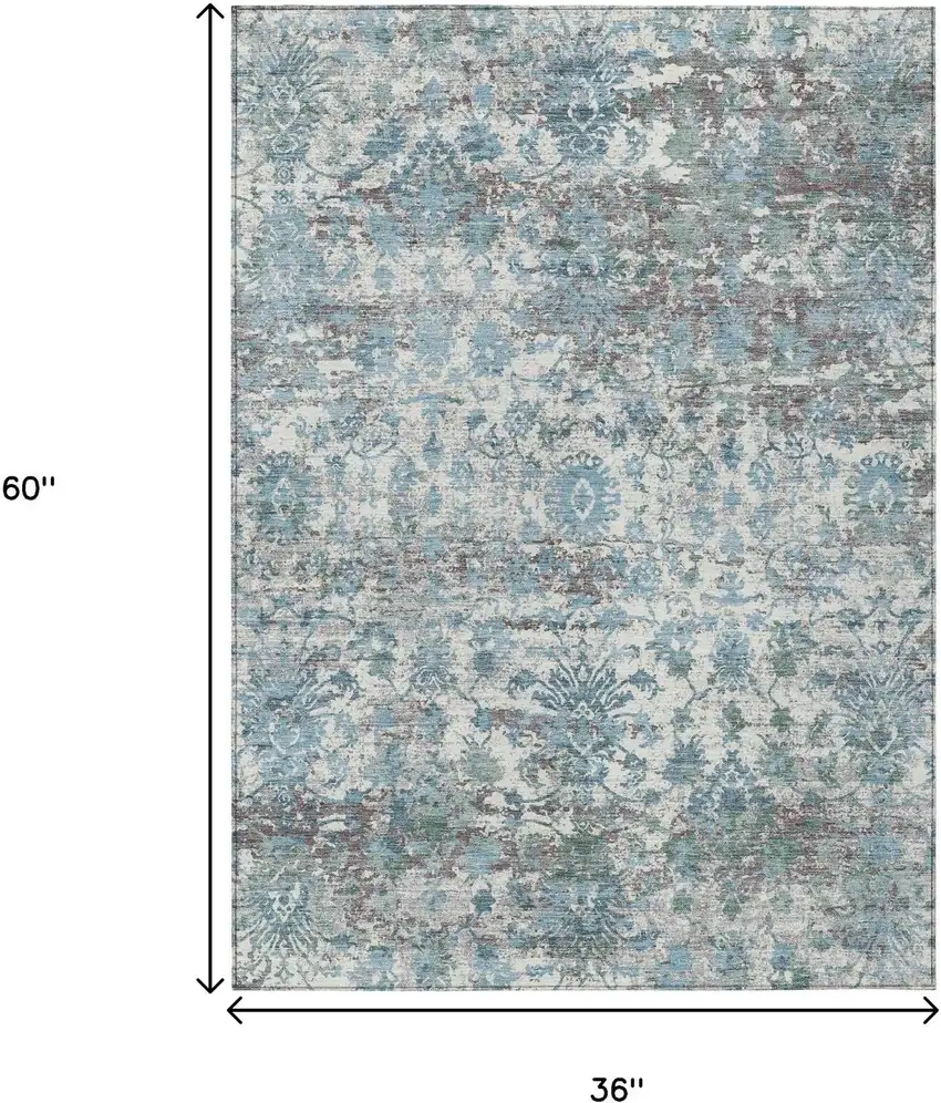 Denim Blue Ivory And Gray Abstract Washable Indoor Outdoor Area Rug Photo 9