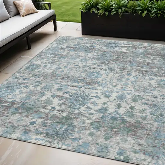 Denim Blue Ivory And Gray Abstract Washable Indoor Outdoor Area Rug Photo 2