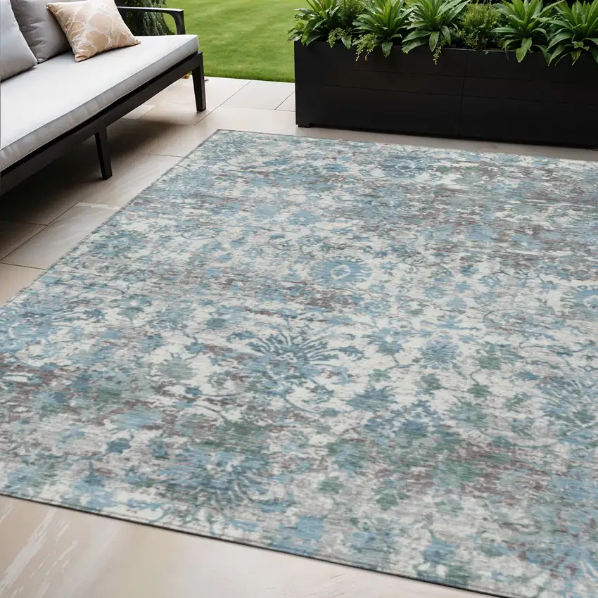 Denim Blue Ivory And Gray Abstract Washable Indoor Outdoor Area Rug Photo 2