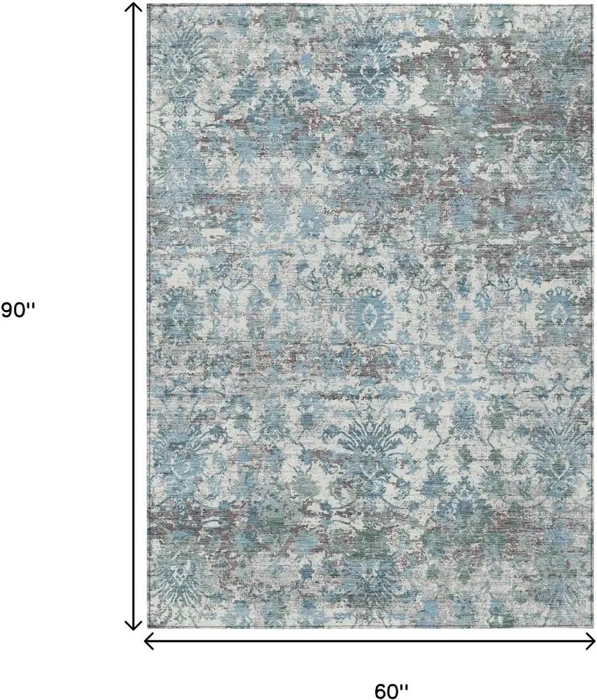 Denim Blue Ivory And Gray Abstract Washable Indoor Outdoor Area Rug Photo 9