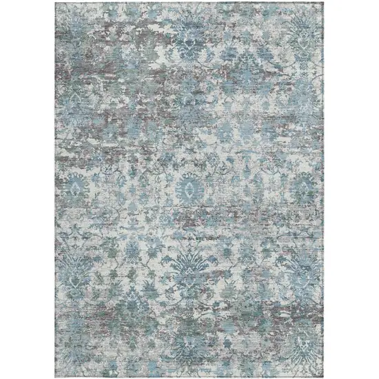 Denim Blue Ivory And Gray Abstract Washable Indoor Outdoor Area Rug Photo 3