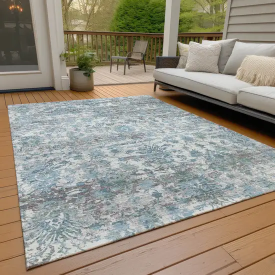 Denim Blue Ivory And Gray Abstract Washable Indoor Outdoor Area Rug Photo 7