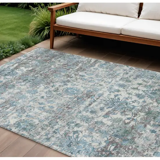 Denim Blue Ivory And Gray Abstract Washable Indoor Outdoor Area Rug Photo 2