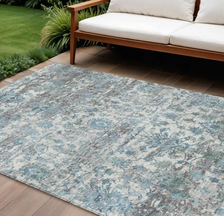 Denim Blue Ivory And Gray Abstract Washable Indoor Outdoor Area Rug Photo 2