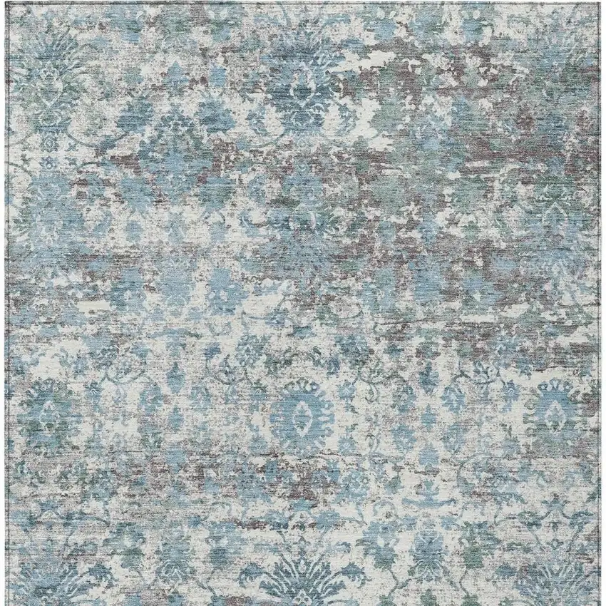 Denim Blue Ivory And Gray Abstract Washable Indoor Outdoor Area Rug Photo 3