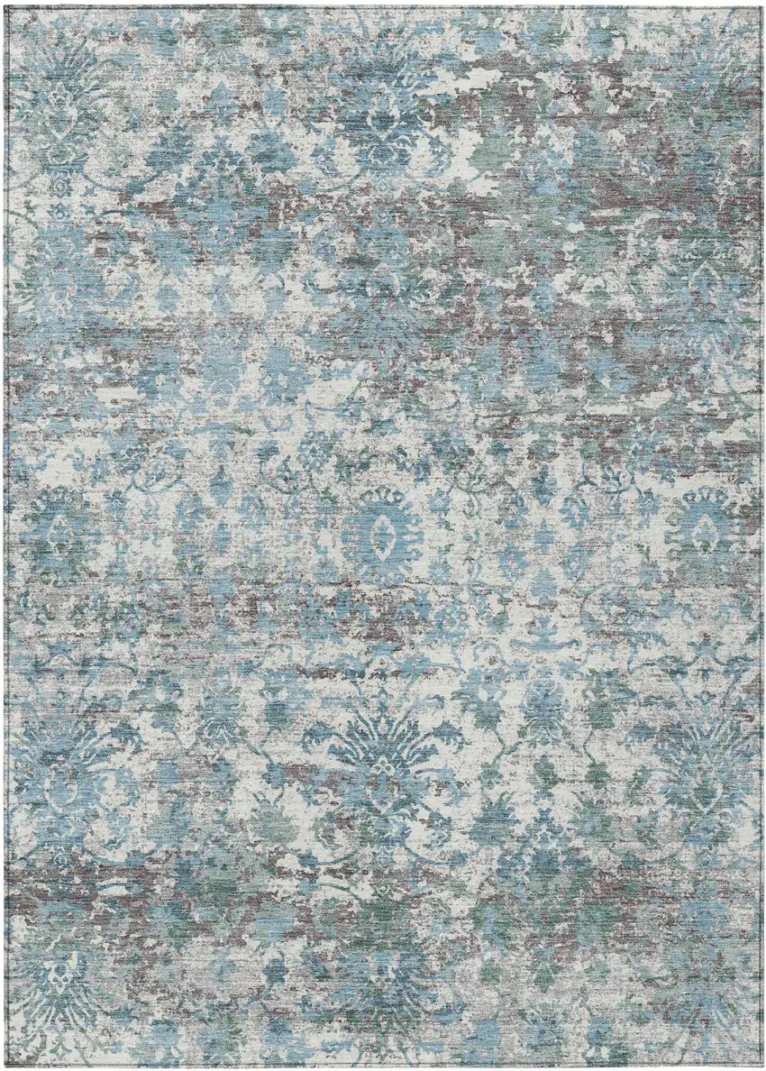 Denim Blue Ivory And Gray Abstract Washable Indoor Outdoor Area Rug Photo 1