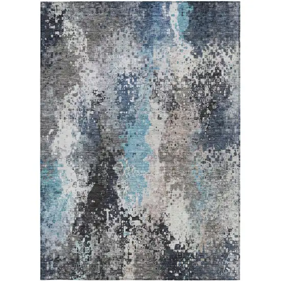 Denim Blue Ivory And Gray Abstract Washable Indoor Outdoor Area Rug Photo 4