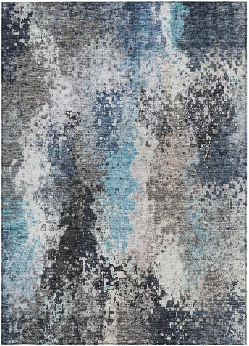 Denim Blue Ivory And Gray Abstract Washable Indoor Outdoor Area Rug Photo 4