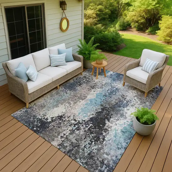 Denim Blue Ivory And Gray Abstract Washable Indoor Outdoor Area Rug Photo 7
