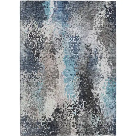 Denim Blue Ivory And Gray Abstract Washable Indoor Outdoor Area Rug Photo 2