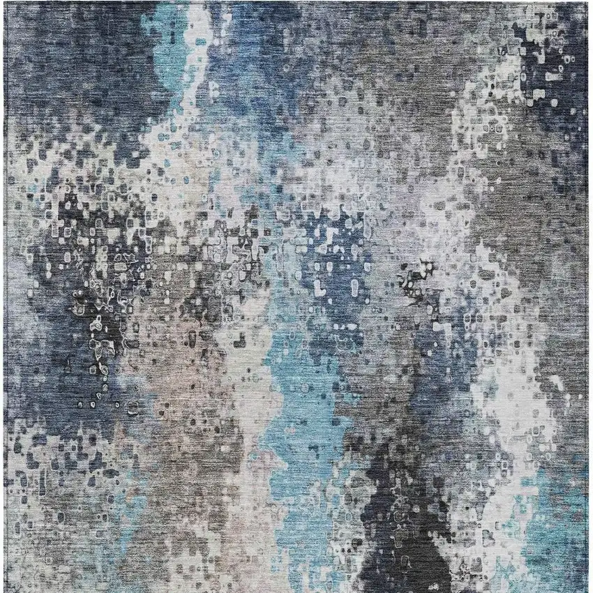 Denim Blue Ivory And Gray Abstract Washable Indoor Outdoor Area Rug Photo 4
