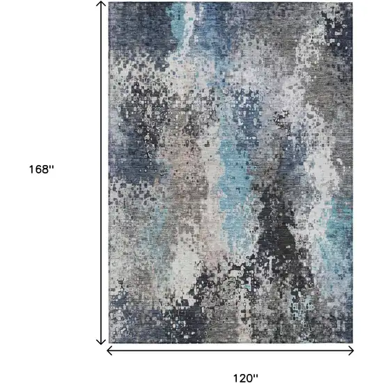 Denim Blue Ivory And Gray Abstract Washable Indoor Outdoor Area Rug Photo 5