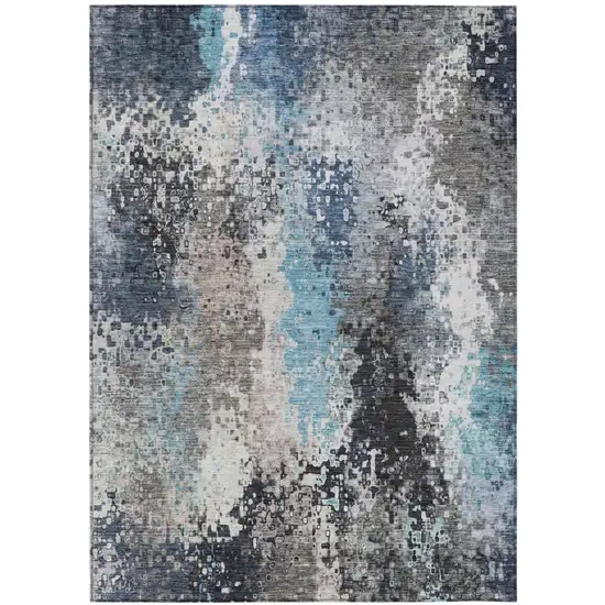 Denim Blue Ivory And Gray Abstract Washable Indoor Outdoor Area Rug Photo 2