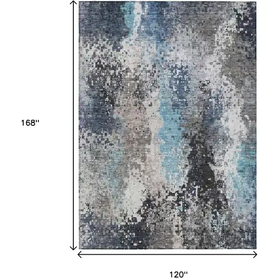Denim Blue Ivory And Gray Abstract Washable Indoor Outdoor Area Rug Photo 3