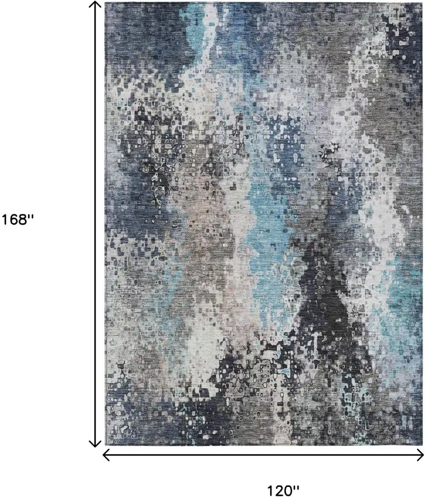 Denim Blue Ivory And Gray Abstract Washable Indoor Outdoor Area Rug Photo 3