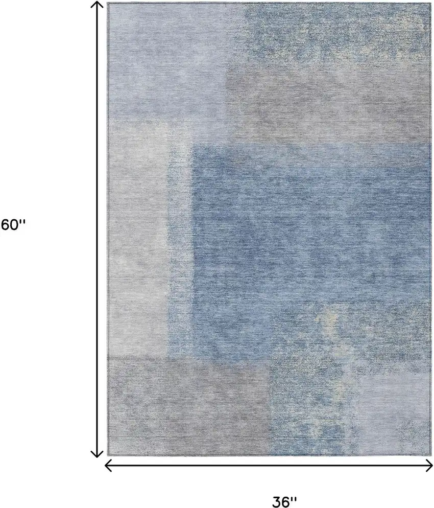 Denim Blue Ivory And Gray Abstract Washable Indoor Outdoor Area Rug Photo 3