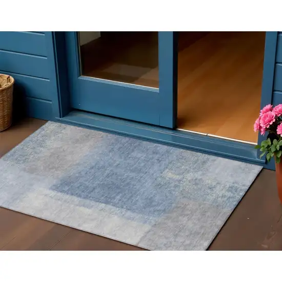Denim Blue Ivory And Gray Abstract Washable Indoor Outdoor Area Rug Photo 1