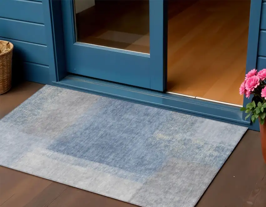 Denim Blue Ivory And Gray Abstract Washable Indoor Outdoor Area Rug Photo 1