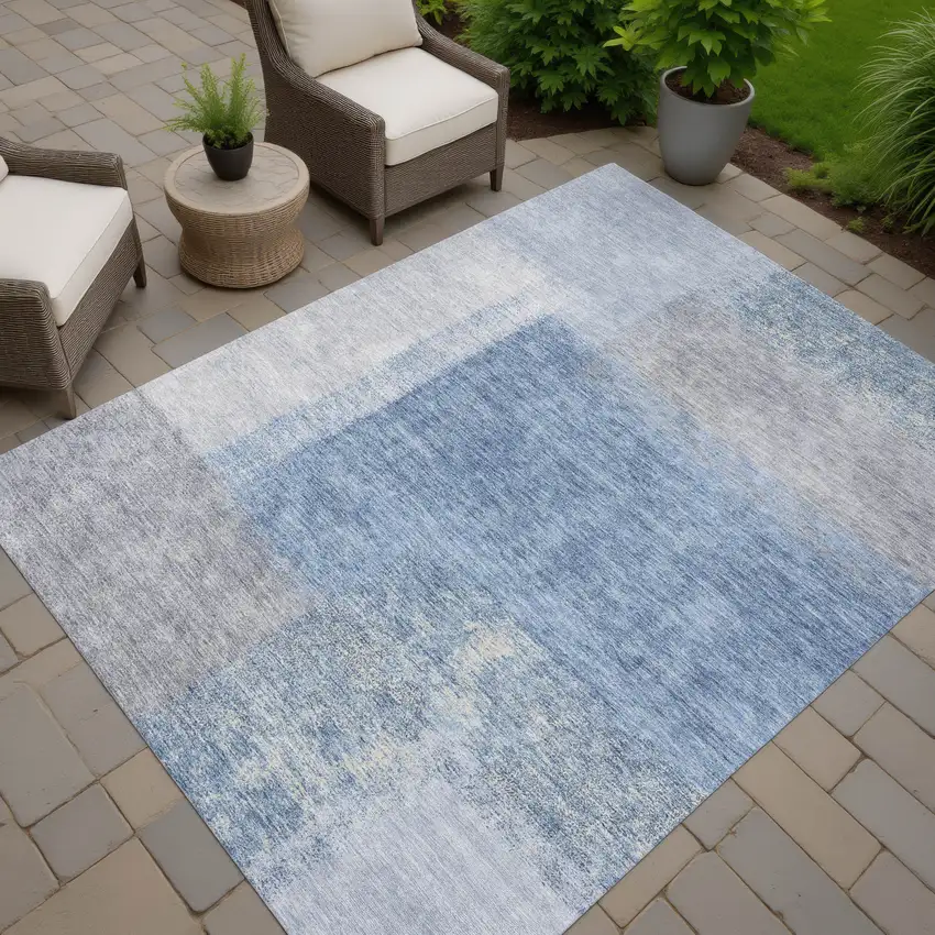 Denim Blue Ivory And Gray Abstract Washable Indoor Outdoor Area Rug Photo 8