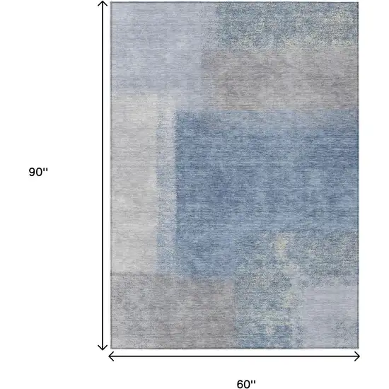 Denim Blue Ivory And Gray Abstract Washable Indoor Outdoor Area Rug Photo 3