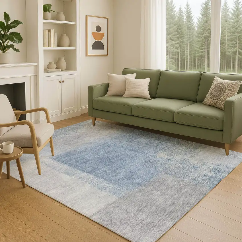 Denim Blue Ivory And Gray Abstract Washable Indoor Outdoor Area Rug Photo 8