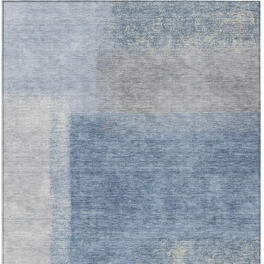 Denim Blue Ivory And Gray Abstract Washable Indoor Outdoor Area Rug Photo 4