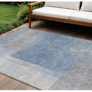 Photo of Denim Blue Ivory And Gray Abstract Washable Indoor Outdoor Area Rug