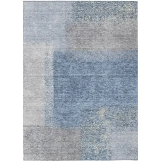 Denim Blue Ivory And Gray Abstract Washable Indoor Outdoor Area Rug Photo 2