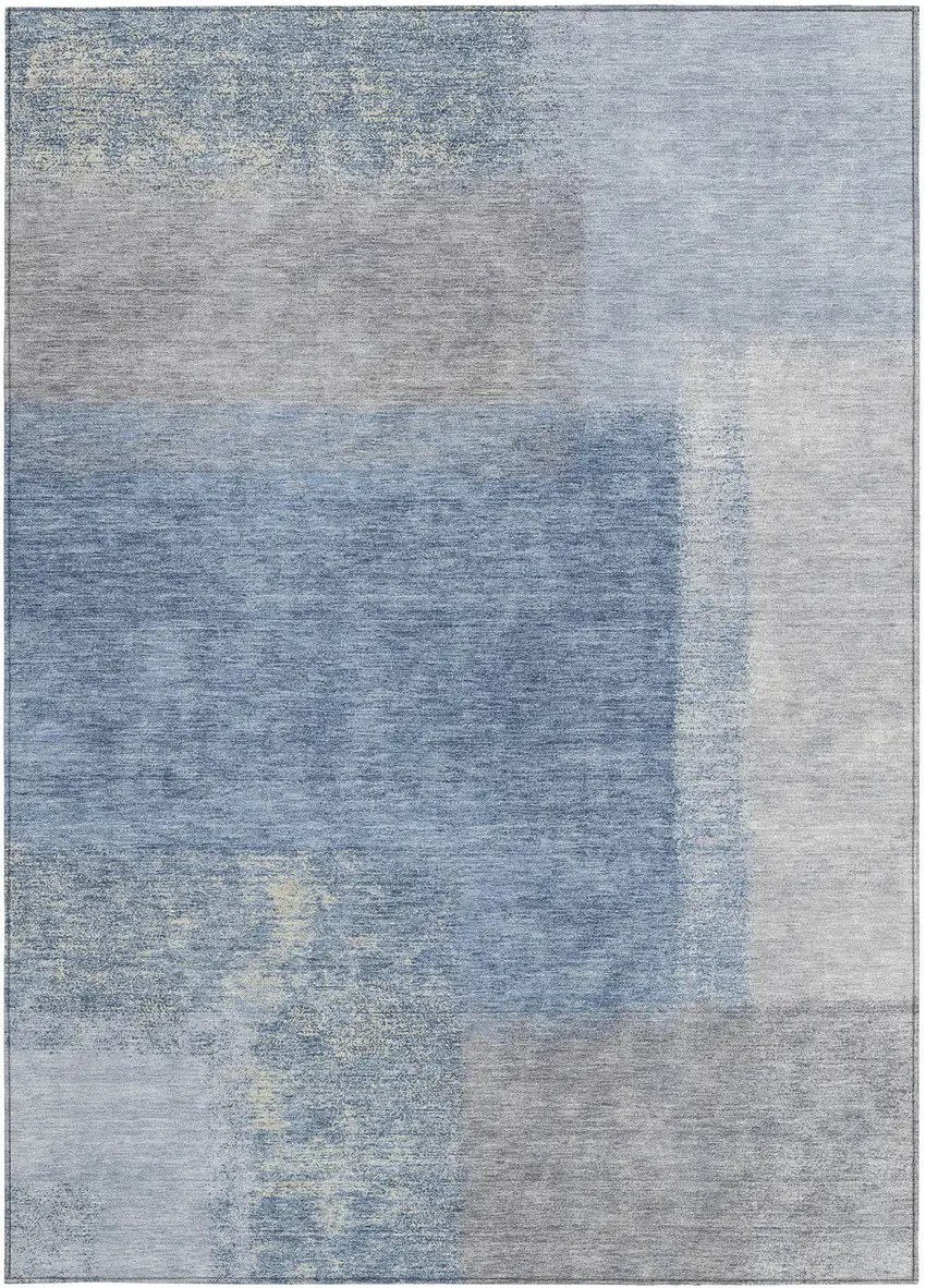 Denim Blue Ivory And Gray Abstract Washable Indoor Outdoor Area Rug Photo 5